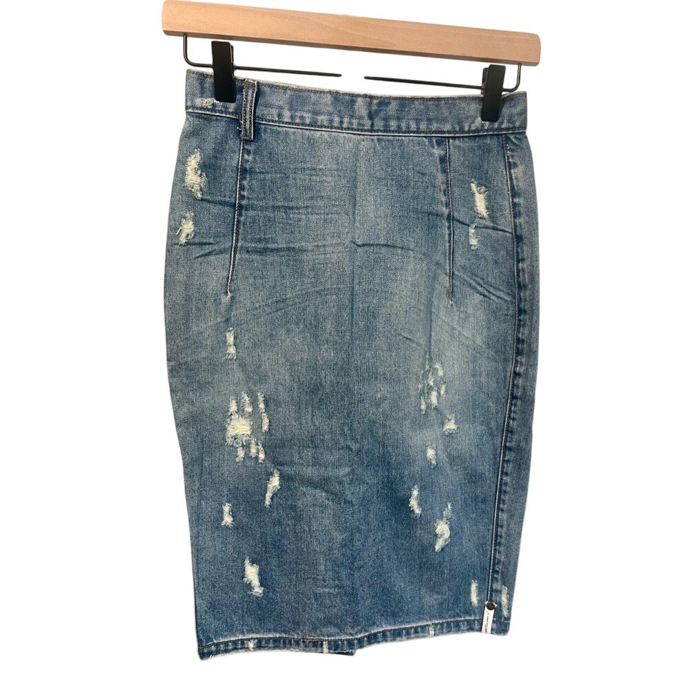 One Teaspoon Retro Distressed Blue Denim‎ Pencil Type Skirt
